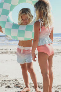 LB Girl's Swim Smocked Tankini Set (sundown ombre)