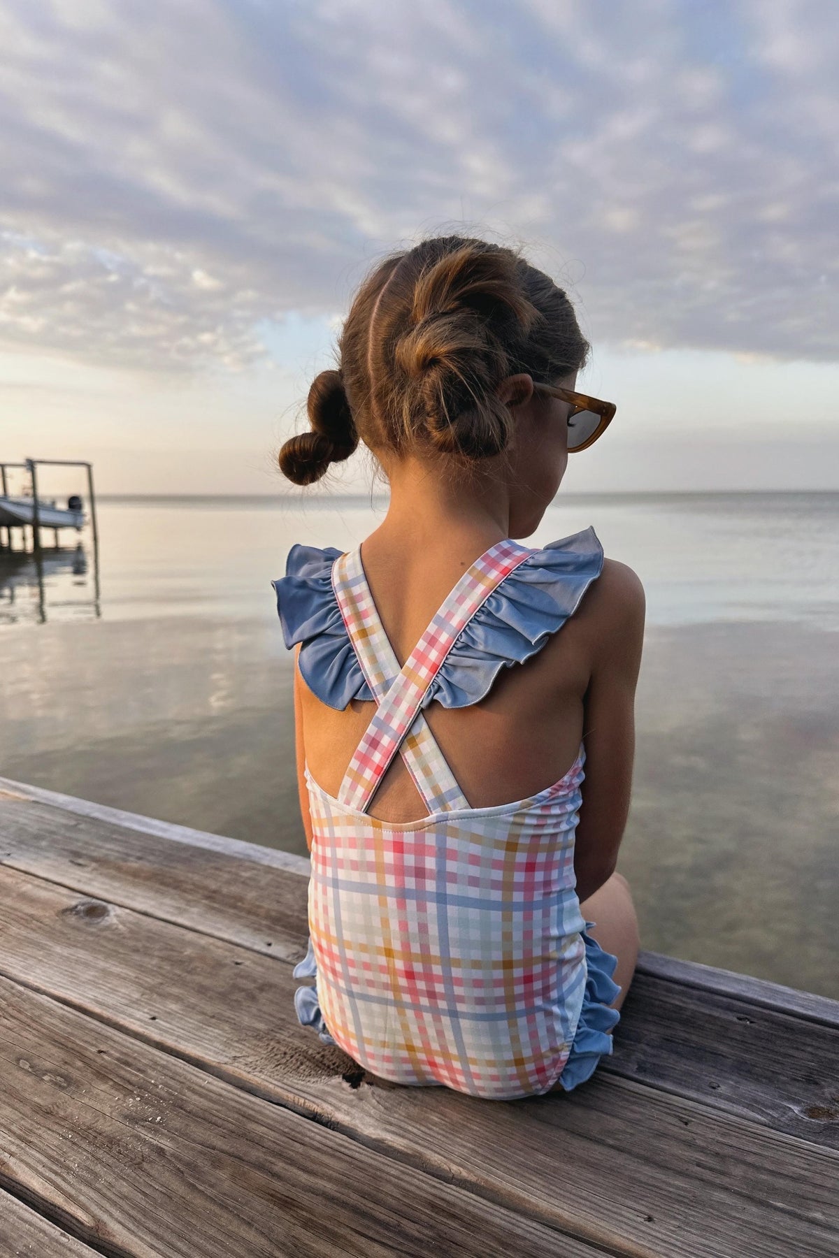 LB Girl's Swim Crossback One Piece (plaid)