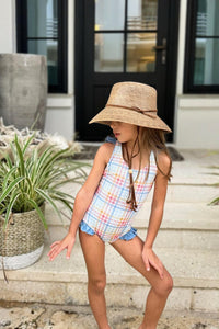 LB Girl's Swim Crossback One Piece (plaid)