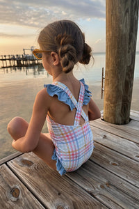 LB Girl's Swim Crossback One Piece (plaid)