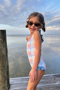 LB Girl's Swim Crossback One Piece (plaid)