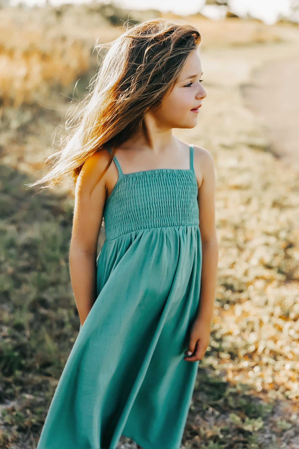 SS Girl's Dress Riley Day Dress (jade linen) FINAL SALE