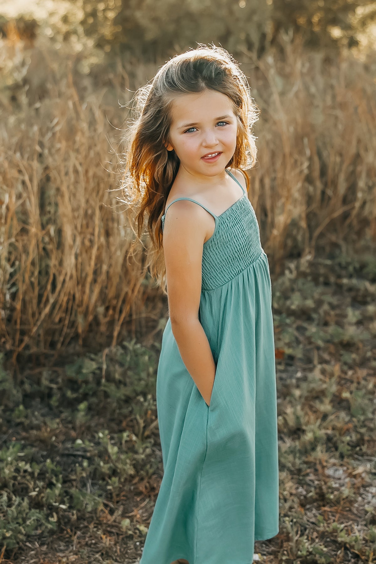SS Girl's Dress Riley Day Dress (jade linen) FINAL SALE
