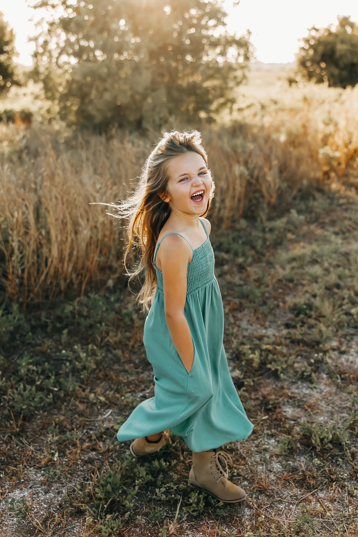 SS Girl's Dress Riley Day Dress (jade linen) FINAL SALE