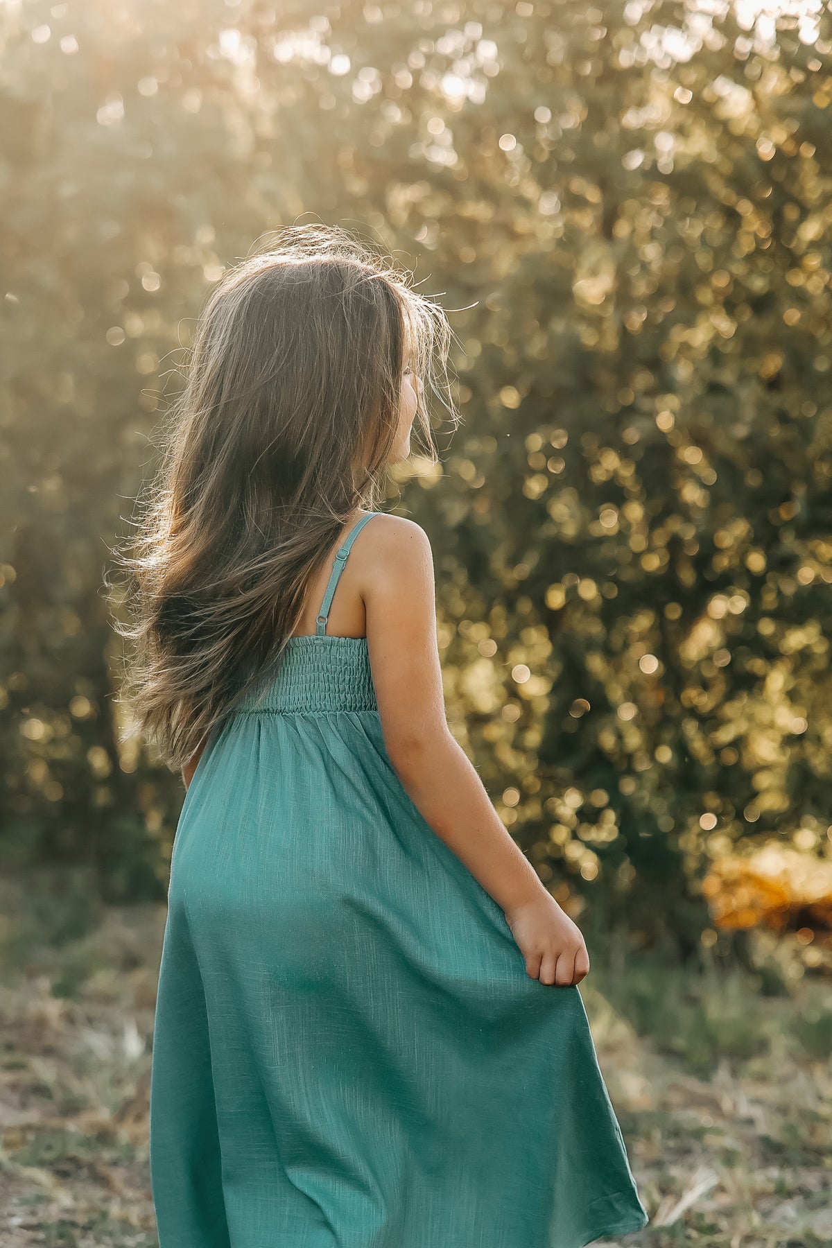 SS Girl's Dress Riley Day Dress (jade linen) FINAL SALE