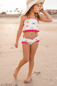 LB Girl's Swim Smocked Back Tankini Set (spice sun) FINAL SALE