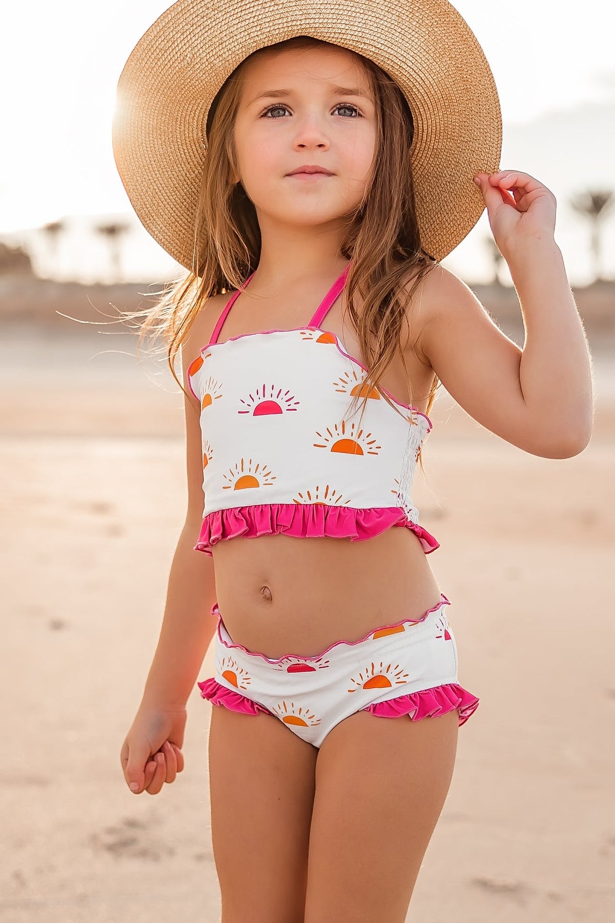 LB Girl's Swim Smocked Back Tankini Set (spice sun) FINAL SALE