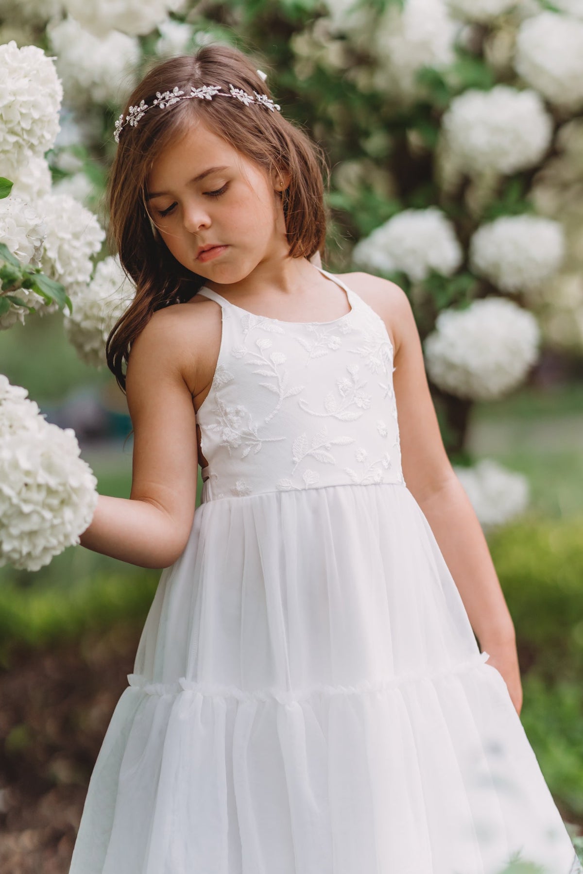 SS Girl's Dress Wendy Embroidered Dress (white tulle)