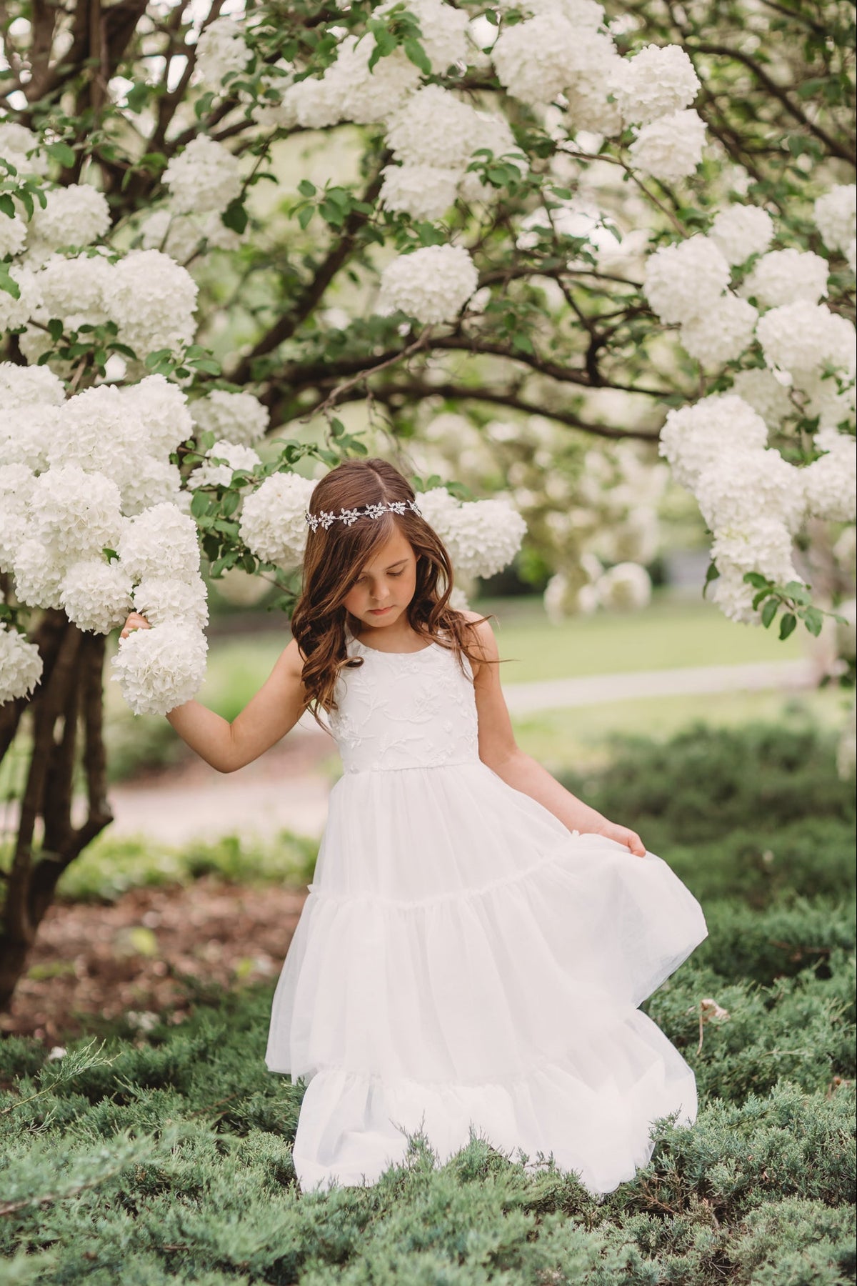 SS Girl's Dress Wendy Embroidered Dress (white tulle)