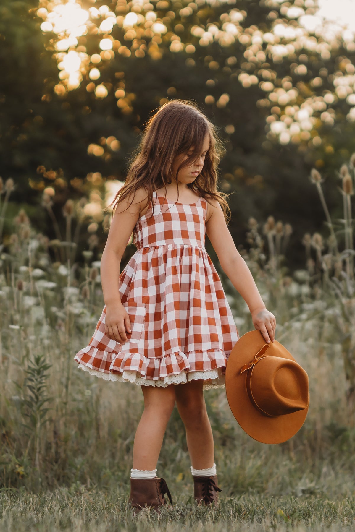 SS Girl's Dress Tilly Pocket Dress (mocha checkered)