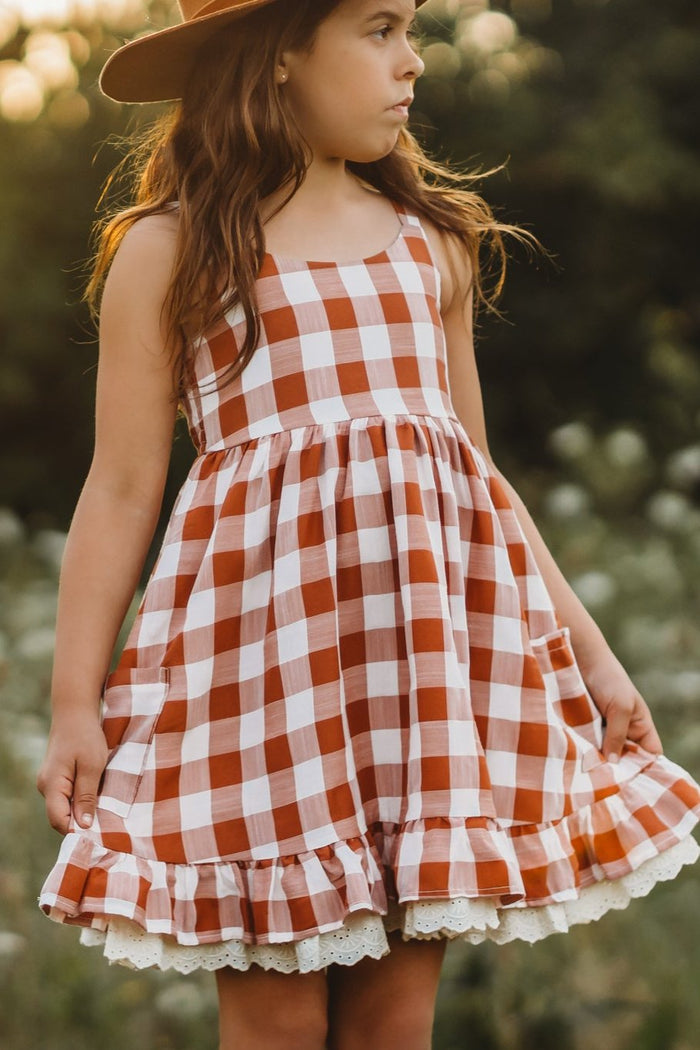 SS Girl's Dress Tilly Pocket Dress (mocha checkered)