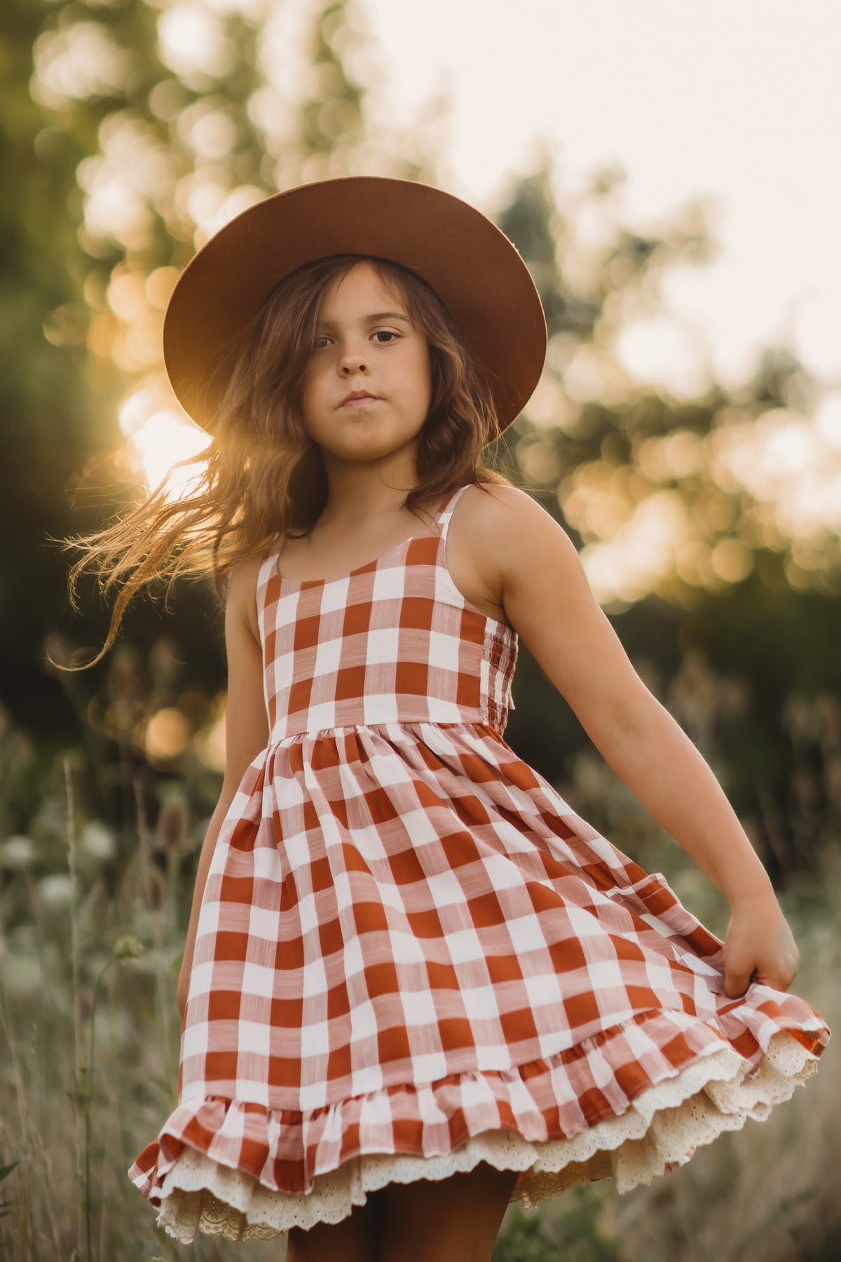 SS Girl's Dress Tilly Pocket Dress (mocha checkered)