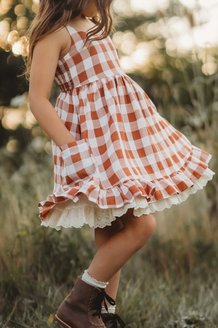 SS Girl's Dress Tilly Pocket Dress (mocha checkered)