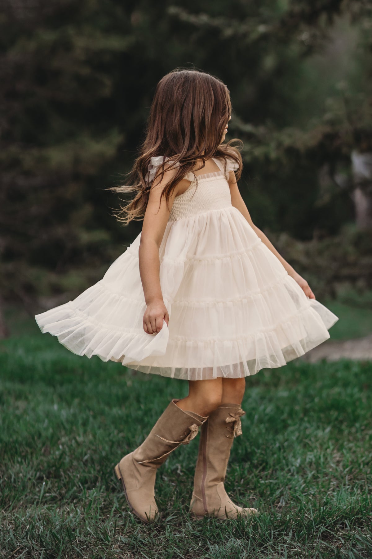 SS Girl's Dress Pia Dress (antique ivory tulle)