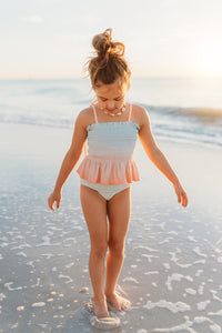 LB Girl's Swim Smocked Tankini Set (peach ombre)