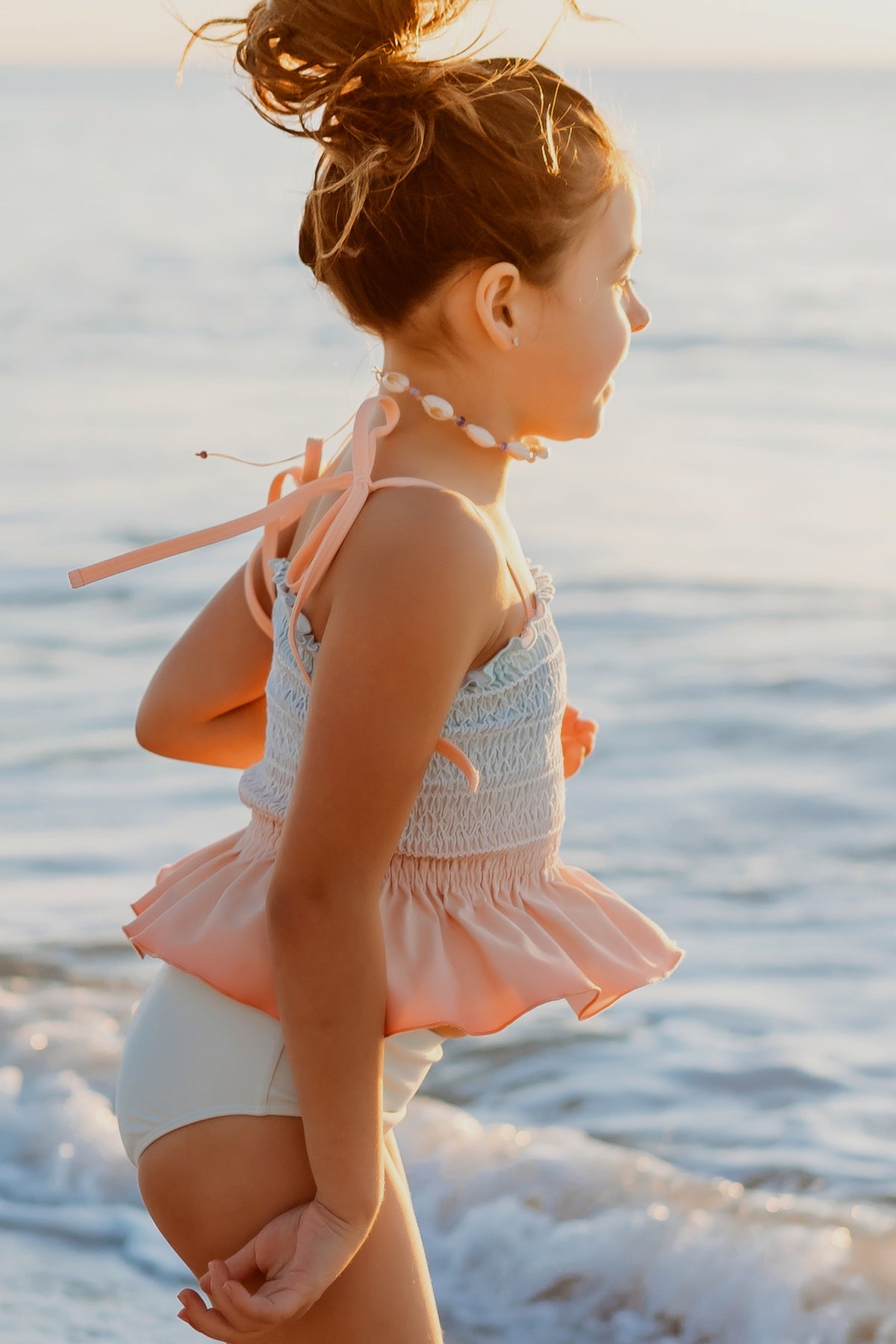 LB Girl's Swim Smocked Tankini Set (peach ombre)