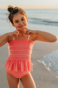LB Girl's Swim Smocked Tankini Set (shell pink) SUMMER SALE