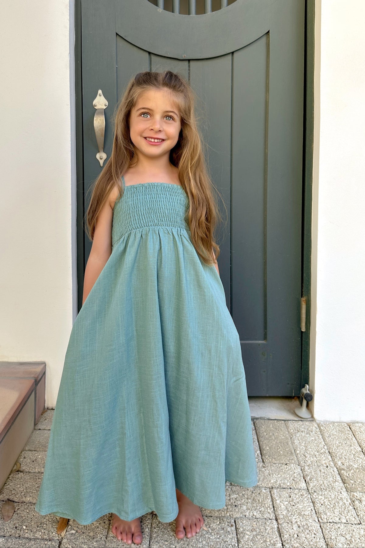 SS Girl's Dress Riley Day Dress (jade linen) FINAL SALE