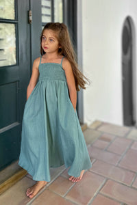 SS Girl's Dress Riley Day Dress (jade linen) FINAL SALE