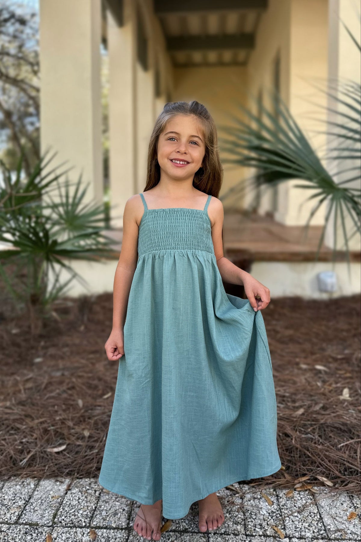 SS Girl's Dress Riley Day Dress (jade linen) FINAL SALE