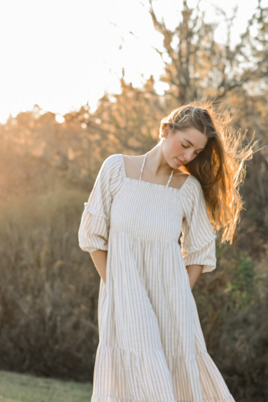 SS Women's Dress Women's Pippa Maxi (driftwood stripe linen)