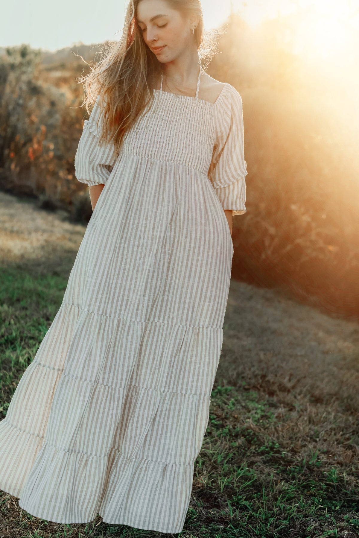 SS Women's Dress Women's Pippa Maxi (driftwood stripe linen)