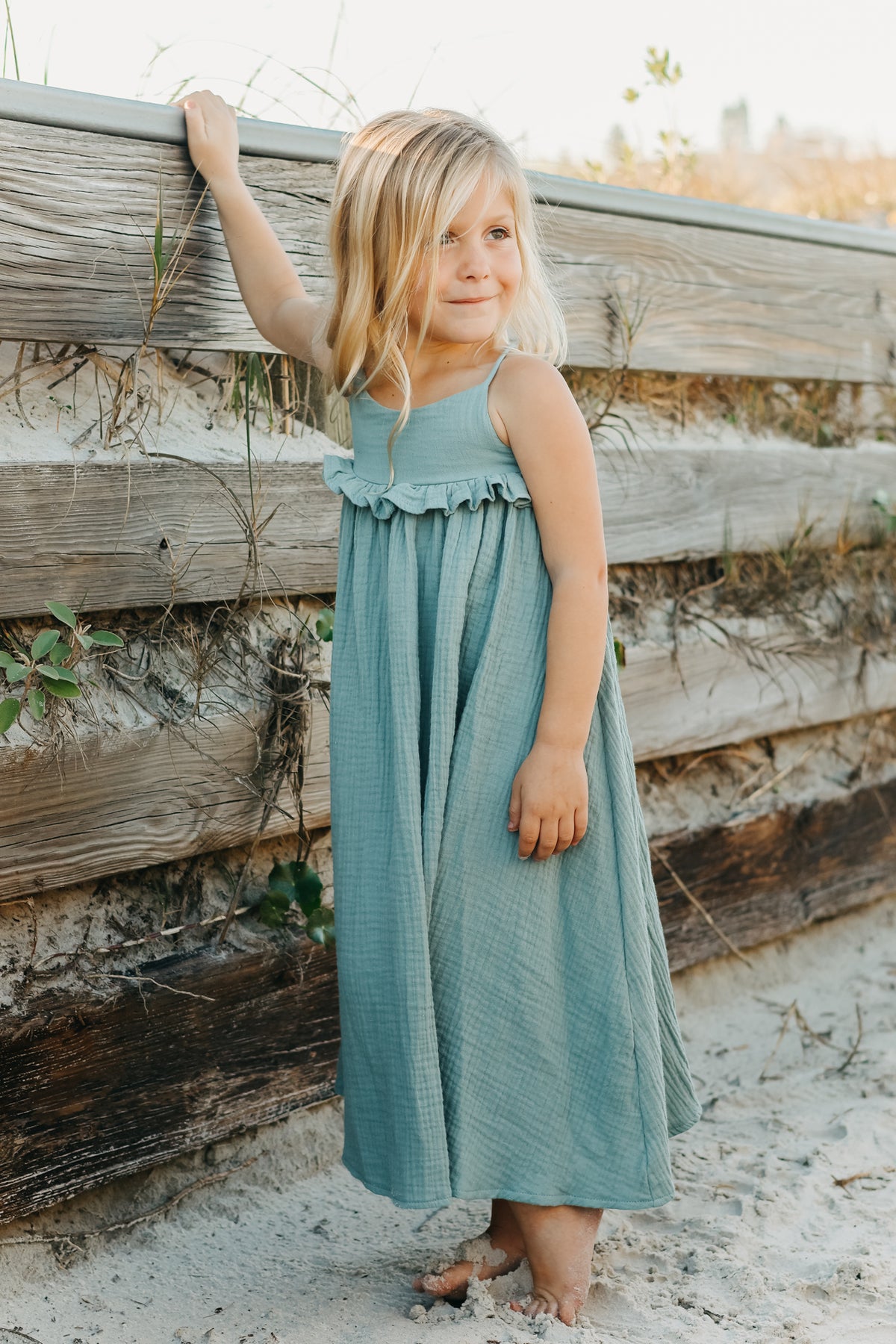 SS Girl's Dress Lucie Dress (soft teal muslin) SUMMER SALE
