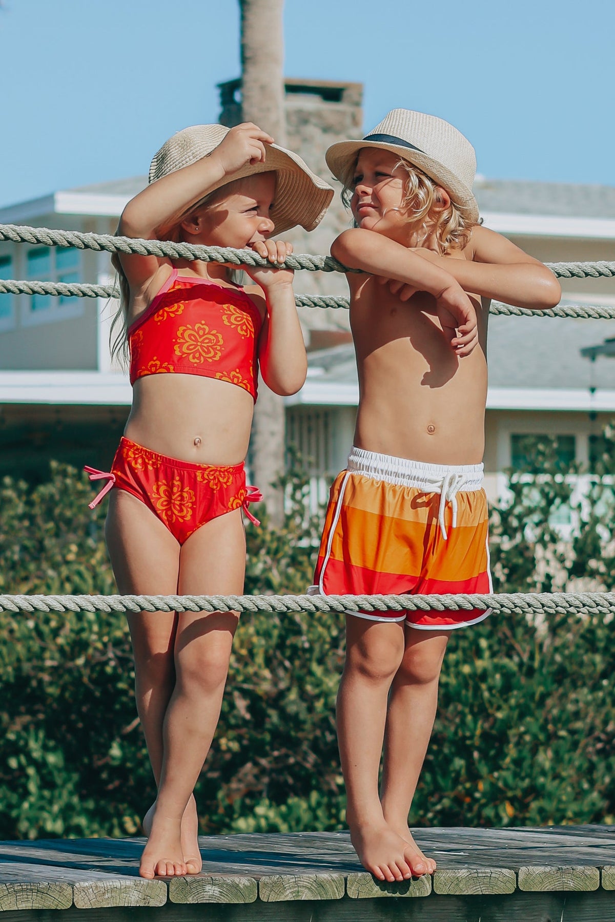 LB Boy's Swim Board Shorts (spice ombre stripe) FINAL SALE