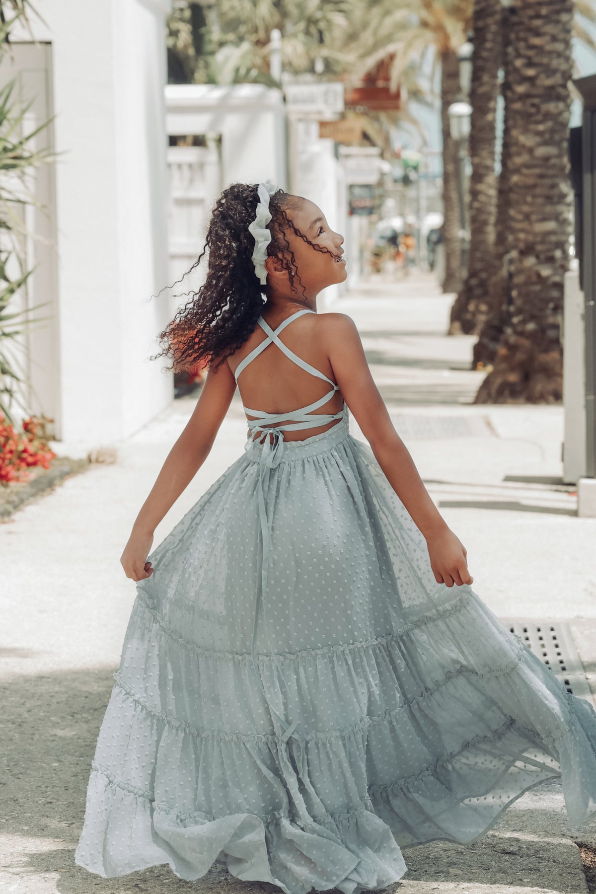 SS Girl's Dress Vera Flow Dress (sage swiss dot)