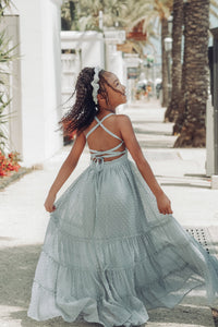 SS Girl's Dress Vera Flow Dress (sage swiss dot)