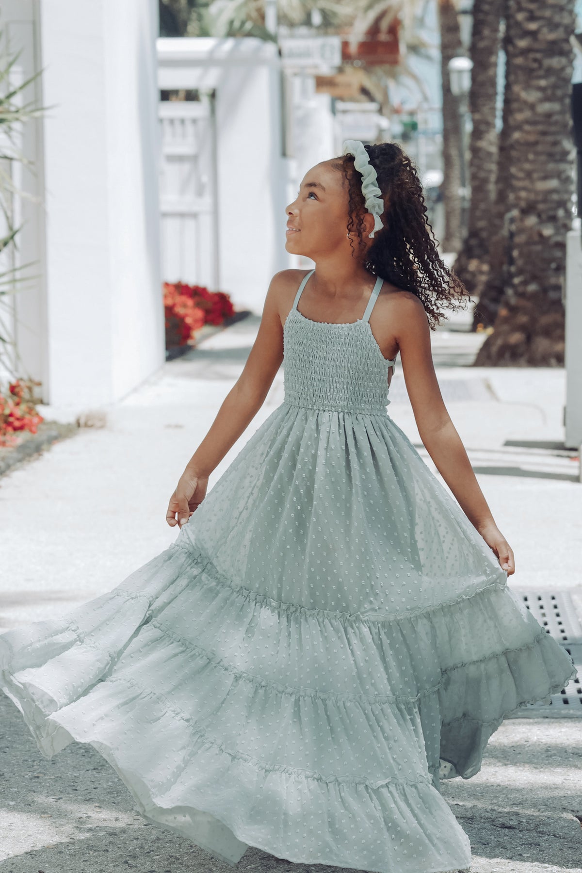SS Girl's Dress Vera Flow Dress (sage swiss dot)