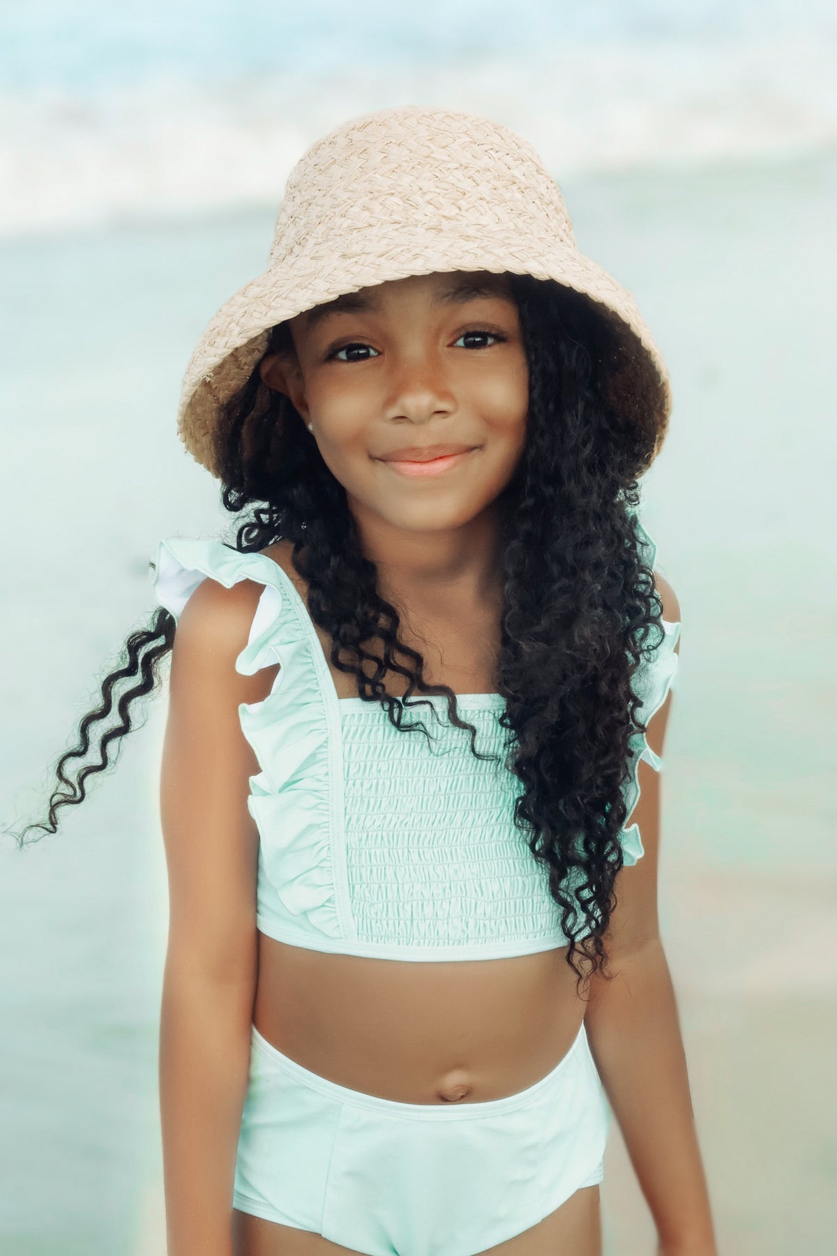 LB Girl's Swim Smocked Ruffle Set (minty blue) FINAL SALE