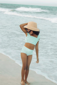 LB Girl's Swim Smocked Ruffle Set (minty blue) FINAL SALE