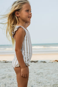 LB Girl's Swim Crossback One Piece (ash stripe)