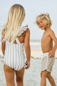 LB Girl's Swim Crossback One Piece (ash stripe)
