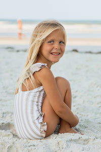 LB Girl's Swim Crossback One Piece (ash stripe)