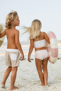 LB Girl's Swim Smocked Back Tankini Set (pink sun) FINAL SALE