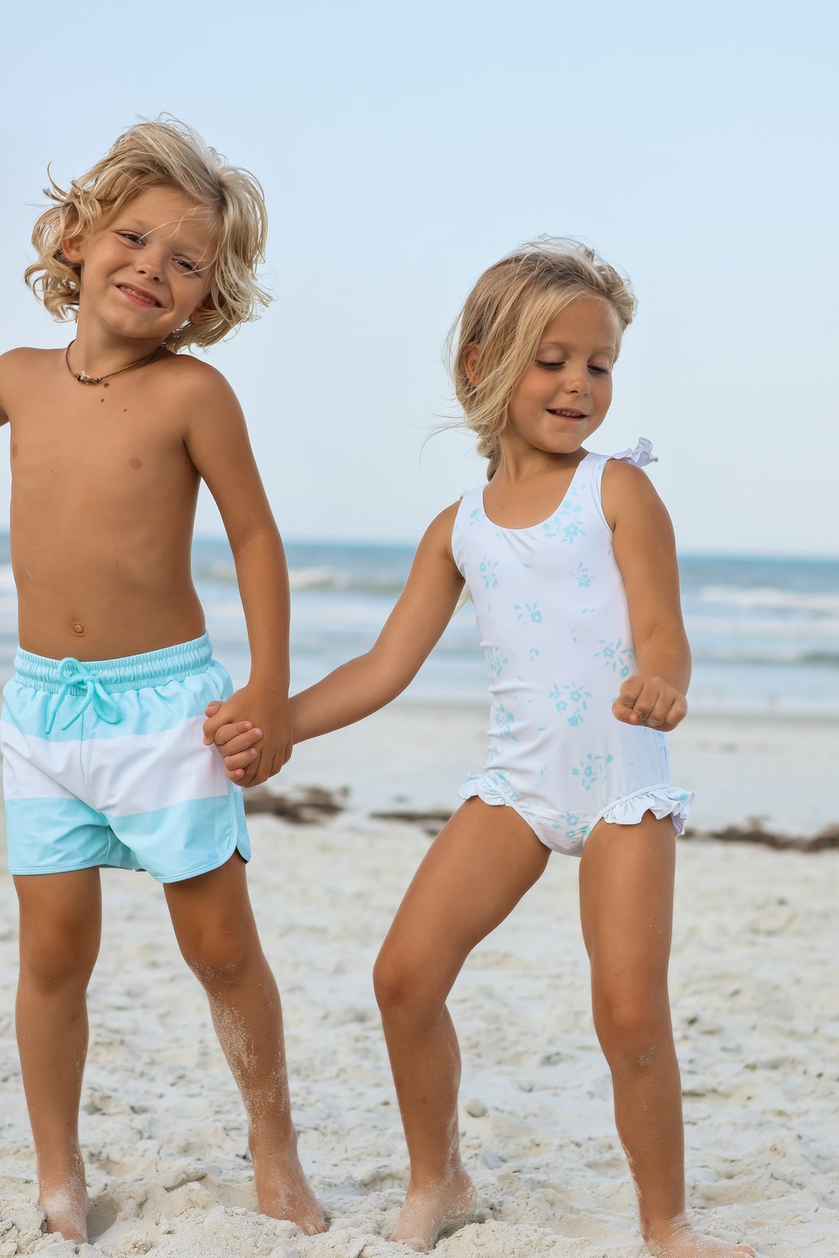 LB Boy's Swim Board Shorts (sky wide stripe) FINAL SALE