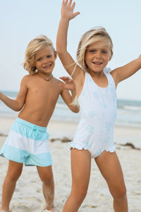 LB Boy's Swim Board Shorts (sky wide stripe) FINAL SALE