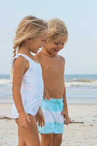 LB Boy's Swim Board Shorts (sky wide stripe) FINAL SALE