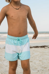 LB Boy's Swim Board Shorts (sky wide stripe) FINAL SALE