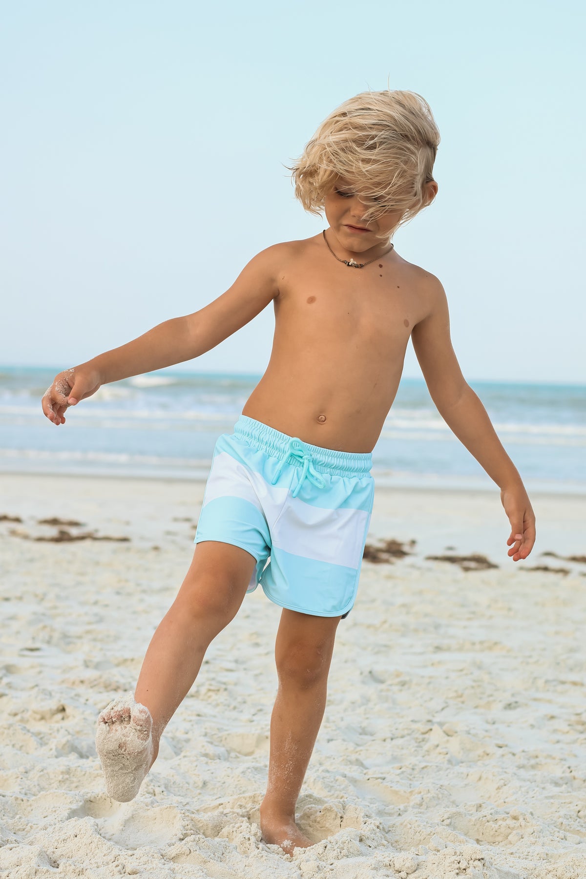 LB Boy's Swim Board Shorts (sky wide stripe) FINAL SALE
