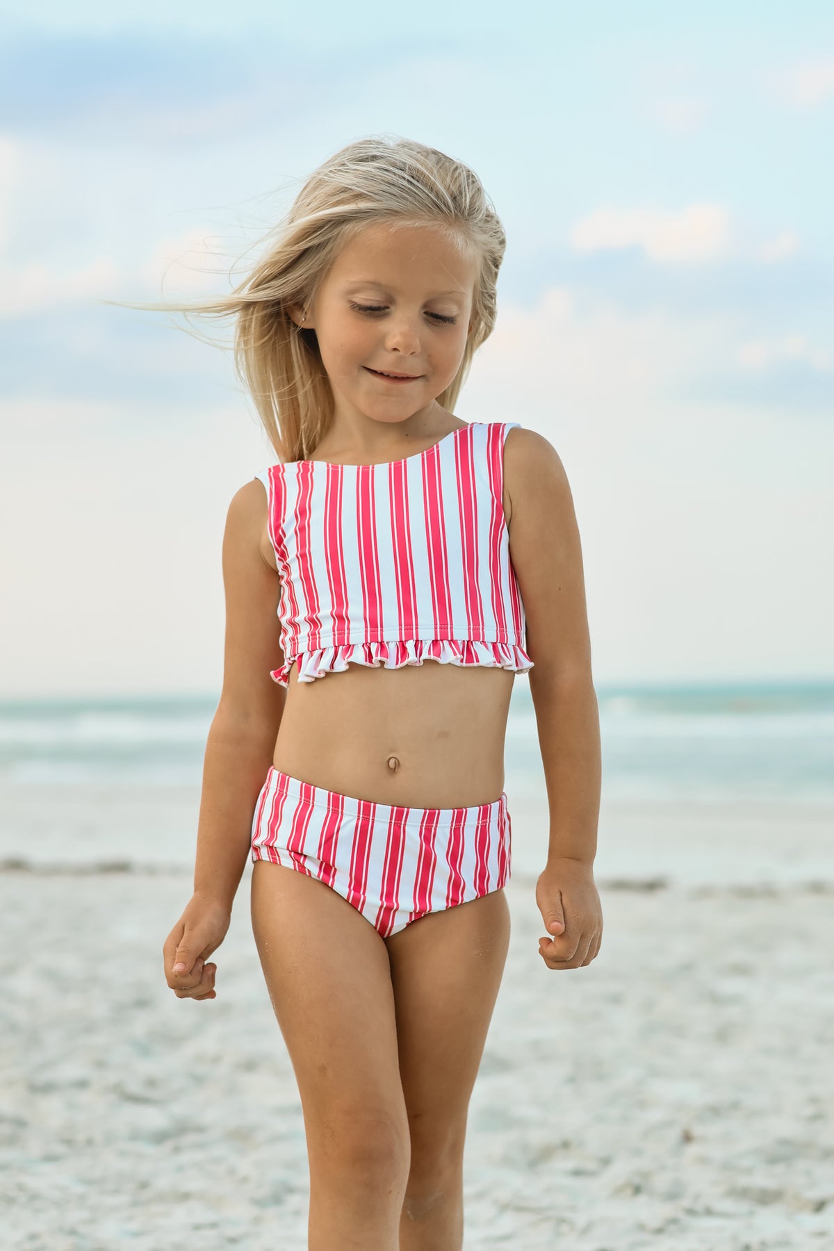 LB Girl's Swim Scoopback Set (hot pink stripe) FINAL SALE