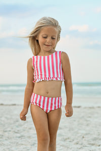 LB Girl's Swim Scoopback Set (hot pink stripe) FINAL SALE