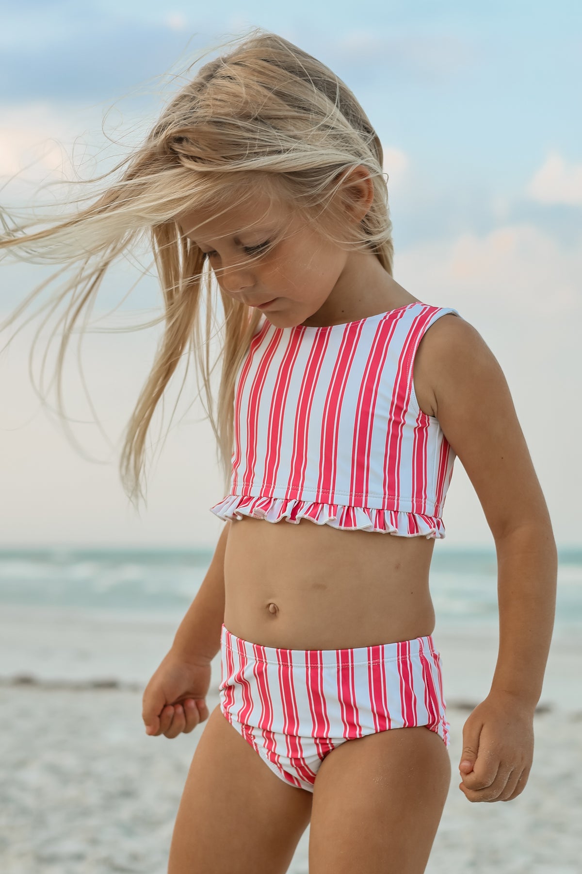 LB Girl's Swim Scoopback Set (hot pink stripe) FINAL SALE