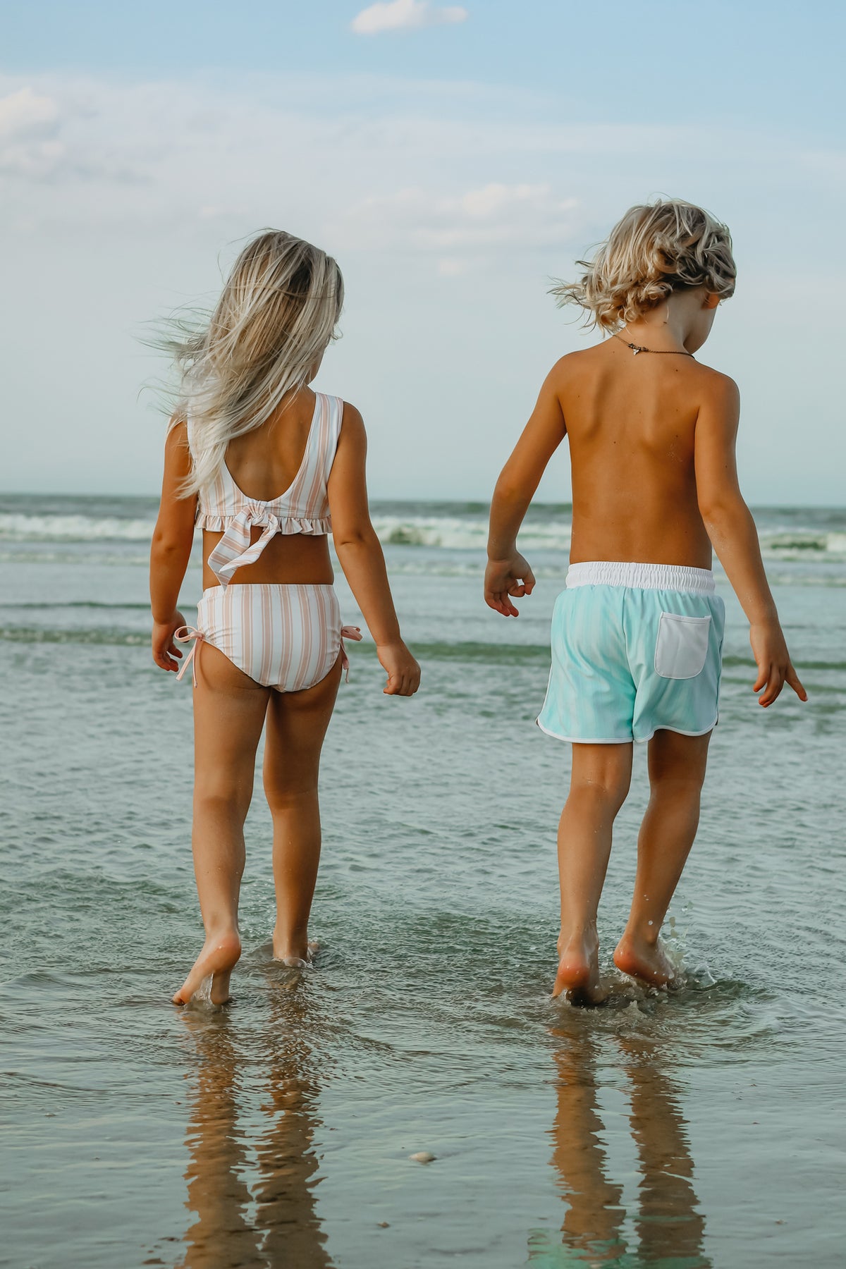 LB Boy's Swim Board Shorts (mint tonal stripe) FINAL SALE