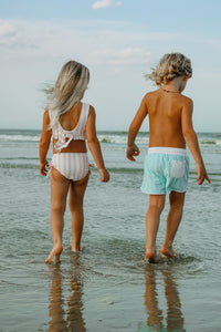 LB Boy's Swim Board Shorts (mint tonal stripe) FINAL SALE