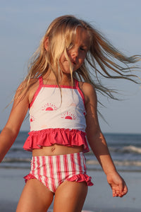 LB Girl's Swim Tankini Set (hot pink suns) FINAL SALE