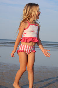 LB Girl's Swim Tankini Set (hot pink suns) FINAL SALE