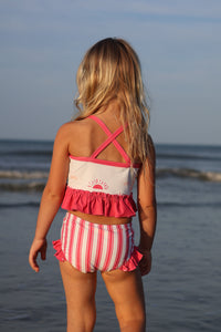 LB Girl's Swim Tankini Set (hot pink suns) FINAL SALE